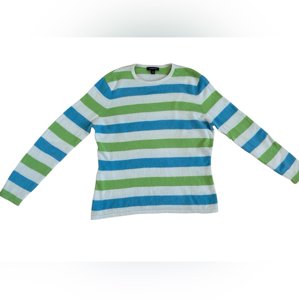 Lands’ End Japan Women’s 100% Cashmere Striped Crewneck Sweater